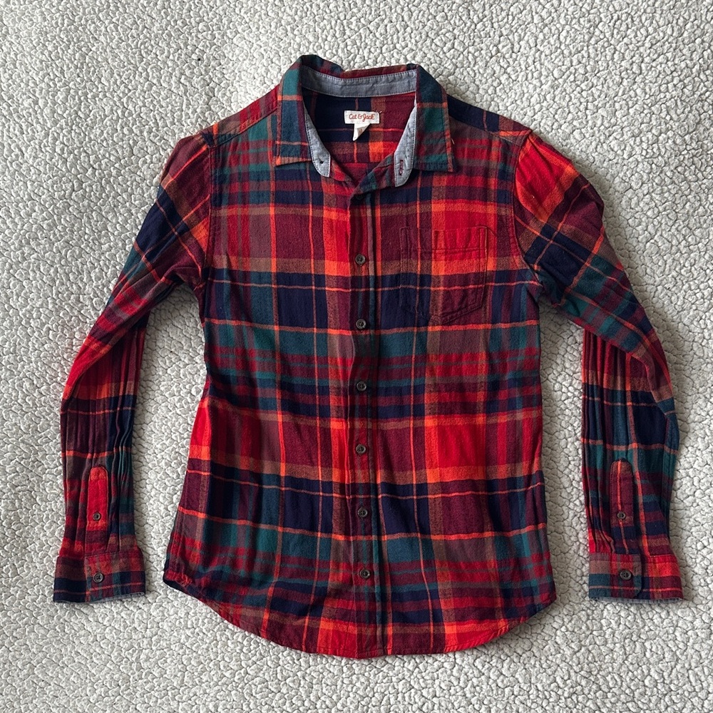 Cat & Jack Red and Navy Plaid Shirt